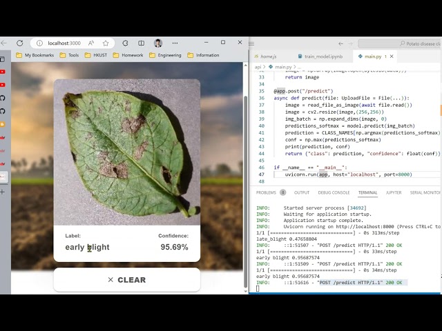 Potato Disease Classifier Web App with Tensorflow model, React, and FastAPI