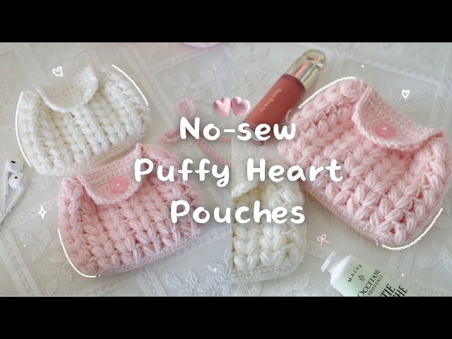 ♡ How to Crochet No-sew Puffy Heart Pouches for Winter | A step-by-step beginner friendly tutorial 