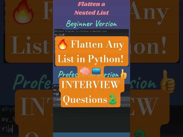 Flatten a Nested List in Python 🐍 | Smart Trick Explained! | Interview Questions  #pythonprogram