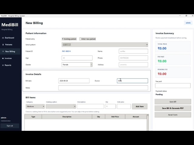 Python mini project | Medicine Billing system | python + Tkinter GUI + MySQL 