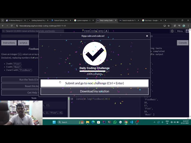 Fizz Buzz solution using JavaScript and Python in #freecodecamp  on 2025-11-25  at 21:17:26