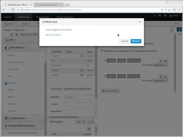 OptaPlanner Workbench: Curriculum course scheduling example