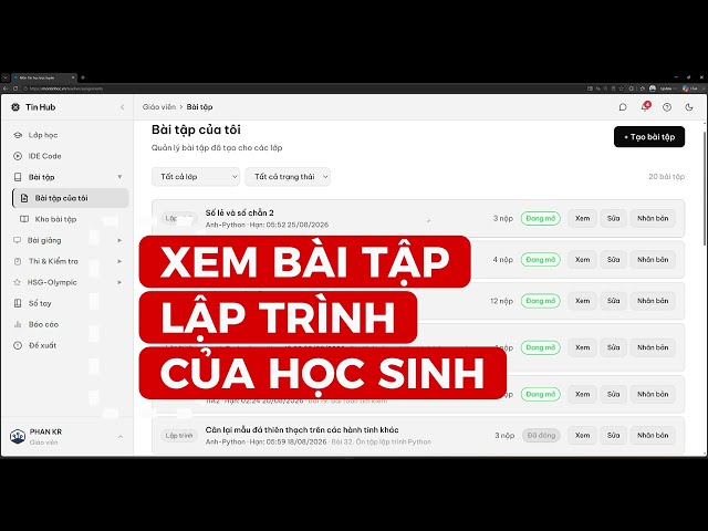 Giáo viên xem và kiểm tra nộp và bài tập lập trình chấm tự động #montinhoc #giaovientinhoc
