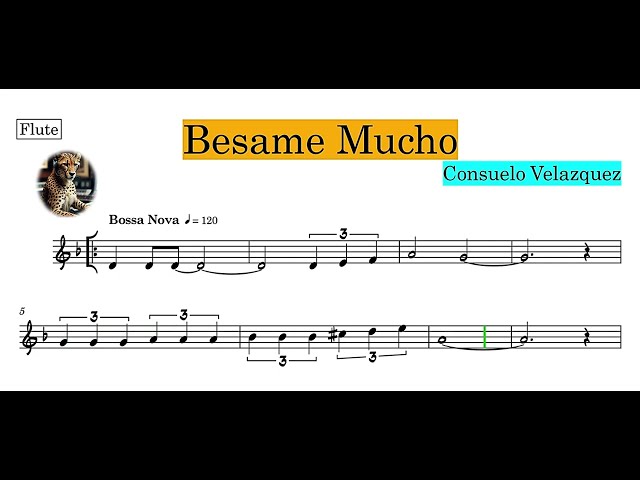 Besame Mucho_Baking Track & Sheet Music_Bossa Nova Version_Key Dm_Bpm120 x6_For C Instrument