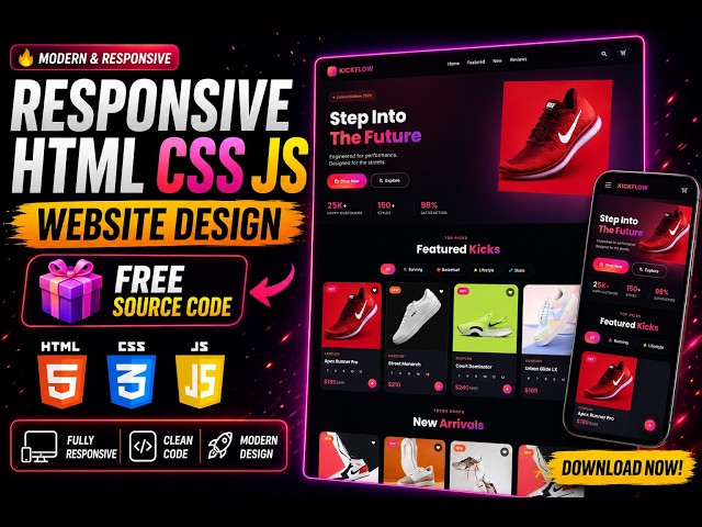 Responsive Sneaker Website Design Using HTML CSS JavaScript | FREE Source Code
