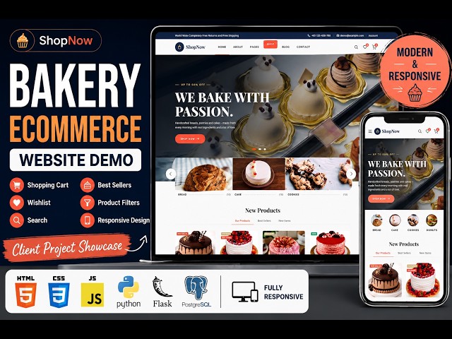 🍰 Modern Bakery eCommerce Website Demo | HTML CSS JavaScript Python Flask PostgreSQL