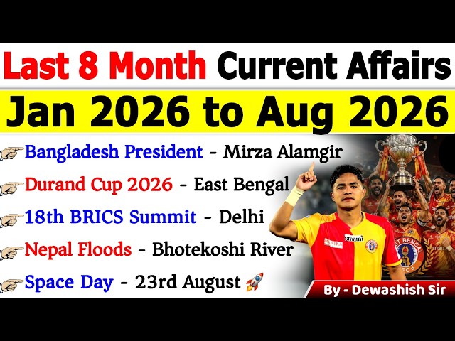 Last 8 Months Current Affairs 2026 🔥  | Jan–Aug 2026 Complete Revision | One Shot