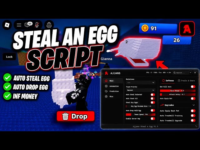 Steal an Egg Script - NO KEY | Auto Steal Egg, Bat Kill Aura, Auto Treadmill, No Kick & Detect!