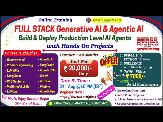 FULL STACK Generative AI & Agentic AI Online Training @ DURGASOFT