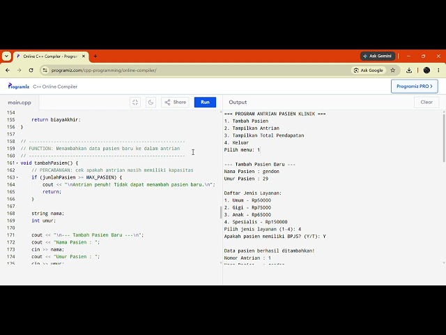 Online C Compiler   Programiz   C++ ALAN RAMADHAN SSI202504303