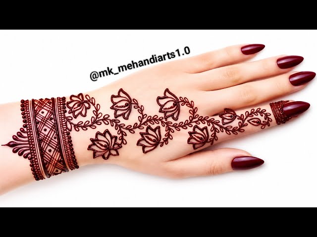 Very simple unique style mehndi design for back hand ♥️🫰 || new easy mehndi design 2026 || #mehndi 