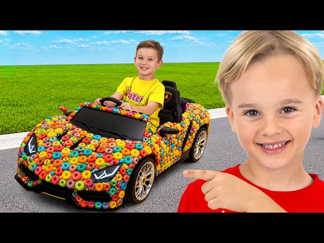 Chris opens Candy Car Shop - Kids ride on toy cars