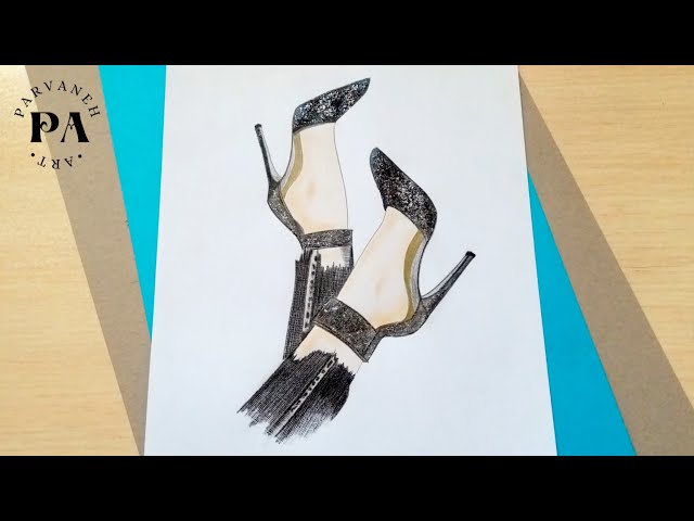 How to draw Girls high heels shose step by step || Drawing Girls' ballroom shoes tutorial