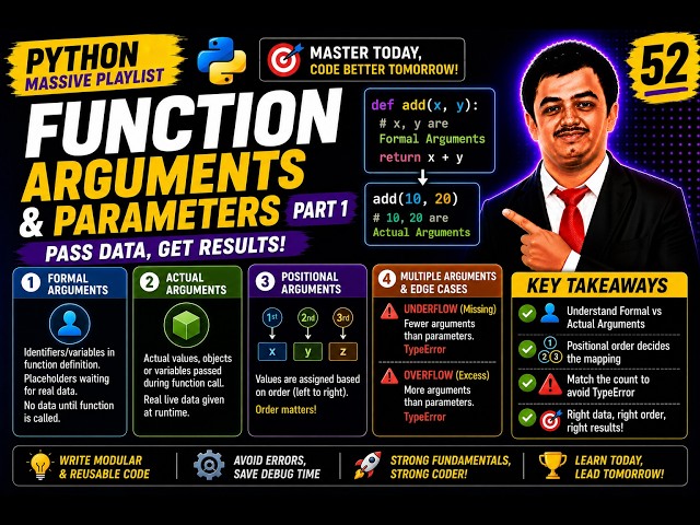 Python Video 52🐍 Function Arguments & Parameters in Python 🚀| Formal vs Actual Arguments