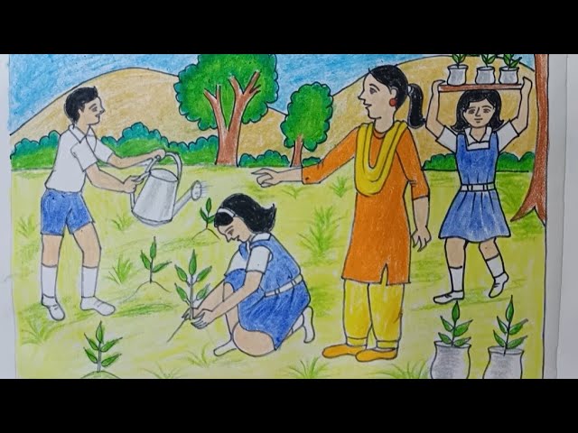 Memory Drawing (Part -2) Planting Saplings 
