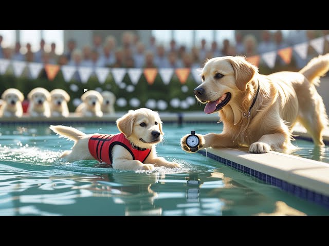 Puppy Trains Tirelessly to Win the Swim Race and Make His Mama Proud with a Medal 🏊‍♂️🐶🥇❤️#ai #puppy