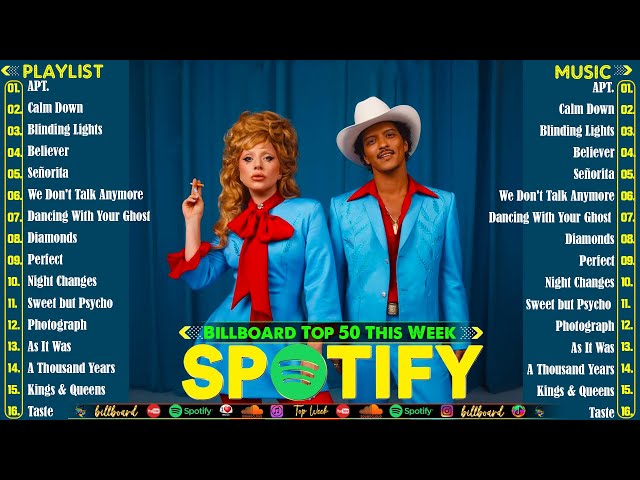 Bruno Mars, Maroon 5, Adele, Ed Sheeran, Dua Lipa, Rihanna, The Weeknd - Billboard Top 50 This Week