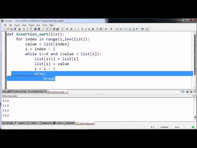 Simpler Insertion Sort Function