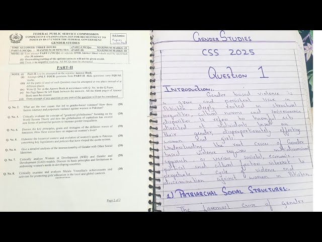 CSS 2025 Gender Studies Full solved paper | CSS solved past paper | full Handwritten Solved Paper |