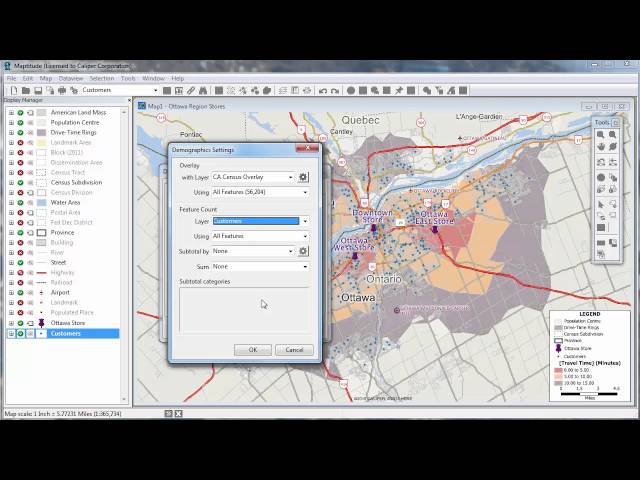 Maptitude 2016 Drive time rings, drive time zones, travel time zones