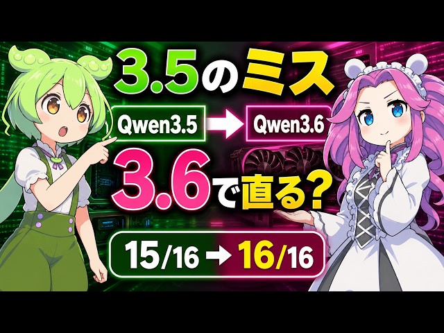 【Qwen3.6実機検証】Qwen3.5の計算ミスは直った？27B同条件比較【ずんだもん解説】