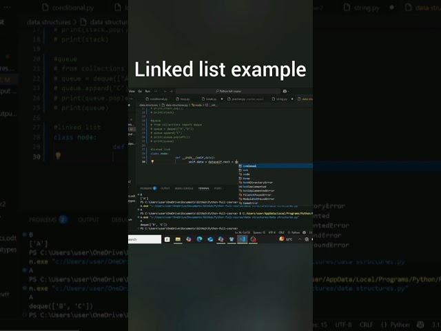 Linked list operators examples #pythontutorial #pythonprogramming #pythonforbeginners #coding
