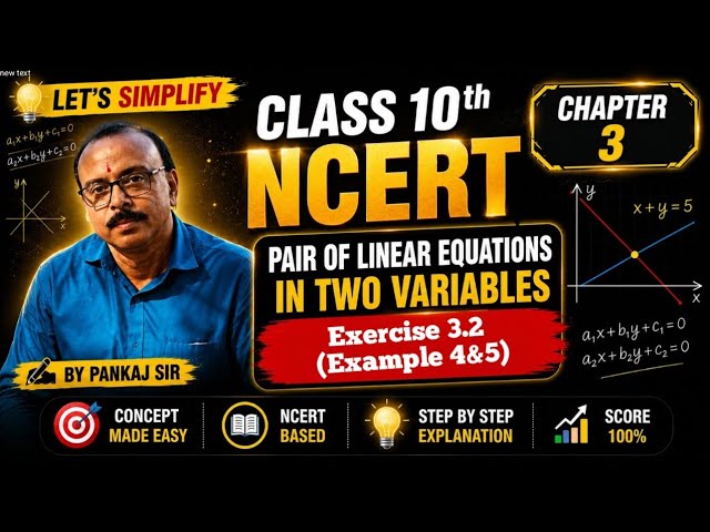 Maths class Xth NCERT chapter Pair of Linear equations in two variables.Exercise 3.2 (Example 4&5).