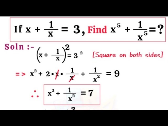 If x + 1/x = 3, Find x^5 + 1/x^5 = ? | Algebra Trick!