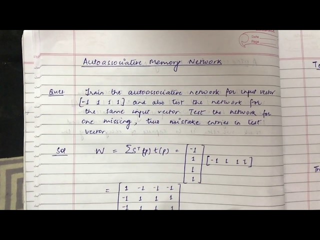Auto associative memory solved example with Mistaken and Missing data
