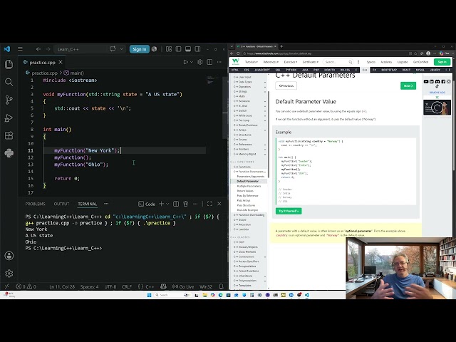 My journey learning C++, part 33: Functions and discovering that we can use defaults.