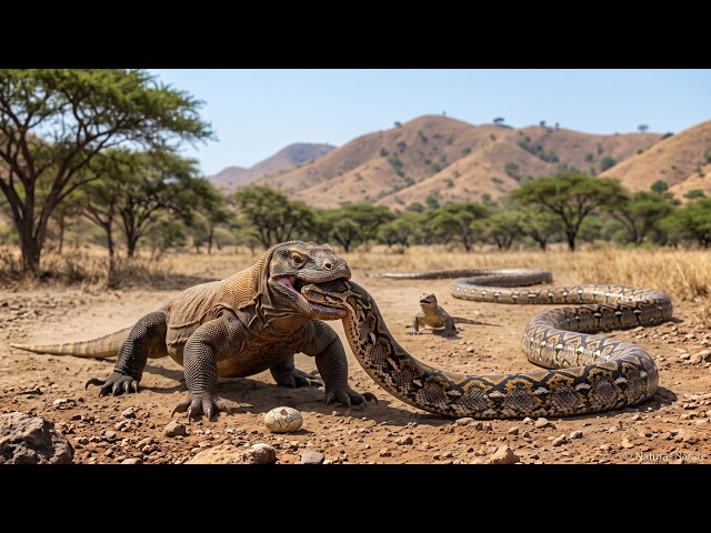 Baby Komodo Dragon vs Python: The Brutal Fight for Survival on Komodo Island