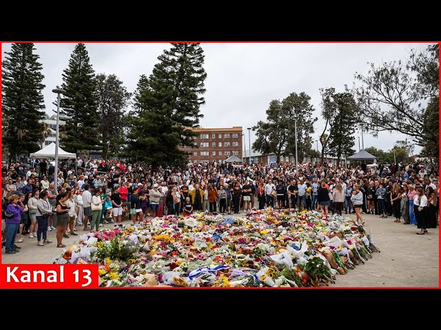 View  of memorial near Sydney’s Bondi Beach after 2 gunmen shot dead at least 15 people