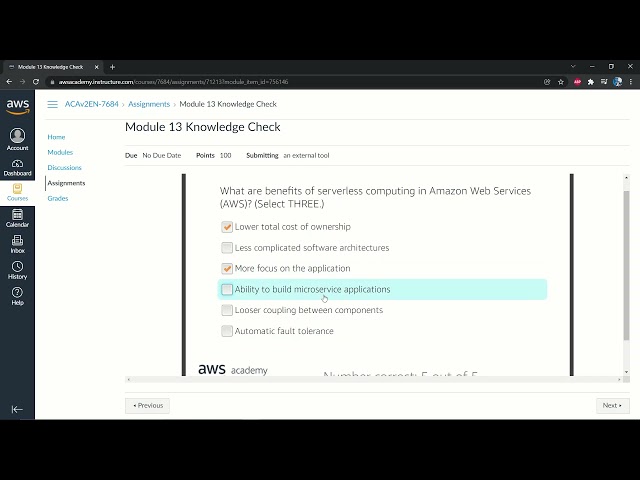ACAv2EN-7684 AWS Instructure - AWS Academy Cloud Architecting - Module 13 Knowledge Check - Speedrun