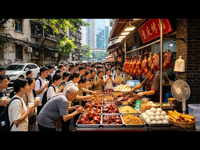 中国重庆市中心早市vs人气夜市美食街！从白天拍到黑夜，精彩的一小时美食分享！