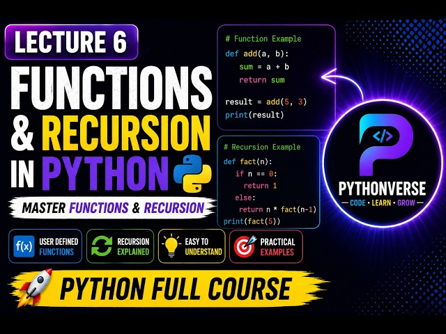 Python Functions & Recursion Explained | User Defined Functions | Complete Python Course | Lecture 6