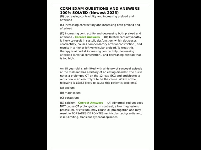 CCRN EXAM QUESTIONS AND ANSWERS 100% SOLVED Newest 2025