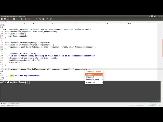 Алгоритмы теория и практика Методы - 63 урок.  Практика на C++: Коды Хаффмана