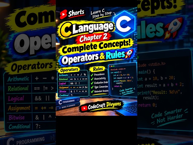 C Language Chapter 2 Complete Concepts! 💻 Operators & Rules 🚀| CodeCraft Divyans #shorts