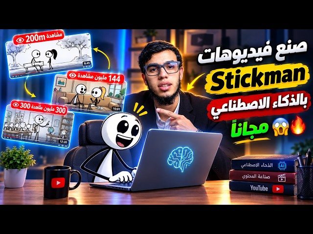 طريقة انشاء فيديوهات Stickman بالذكاء الاصطناعي مجانا فيديو واحد حصل على 200 مليون مشاهدة😱🔥