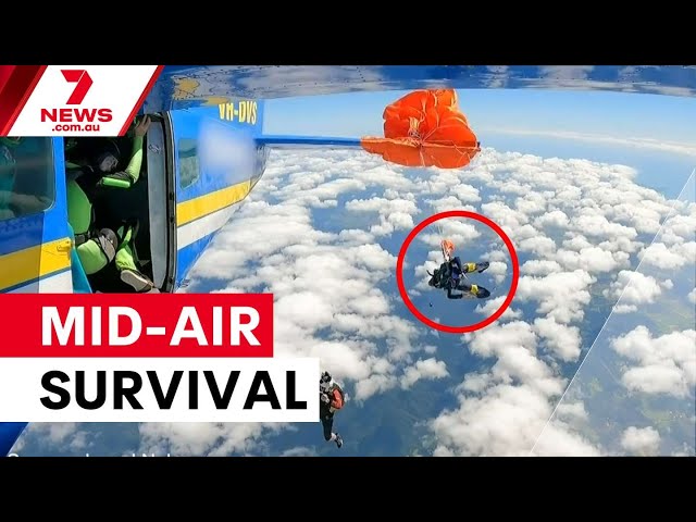 Skydiver survives terrifying mid-air entanglement | 7NEWS