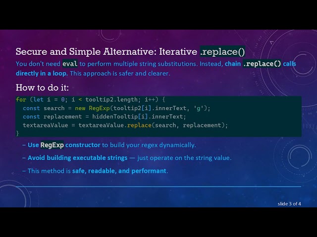 Replacing JavaScript eval with Secure String Replacement