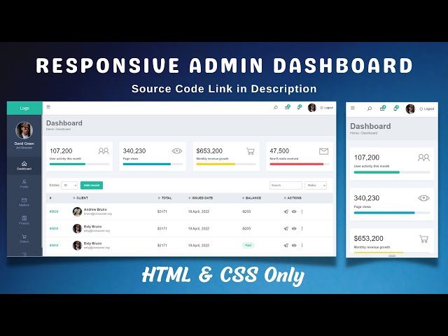 Create Responsive Admin Dashboard using HTML and CSS (Download Source Code)