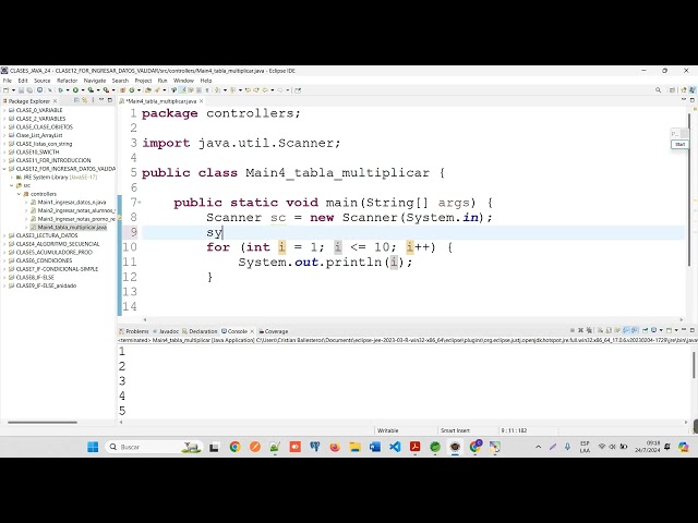 JAVA   FOR   generar una tabla de mutliplicar del 1 al 10