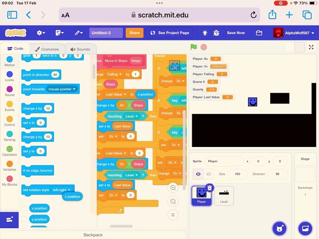 How to make a platformer on scratch credit to @Griffpatch for code