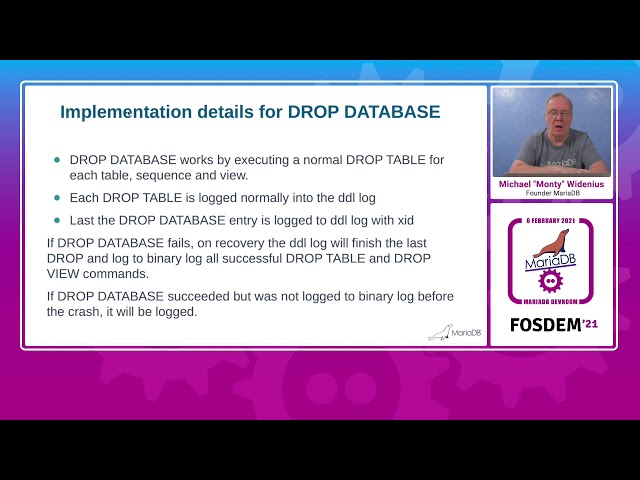 Atomic DDL in MariaDB - Michael "Monty" Widenius - FOSDEM 2021