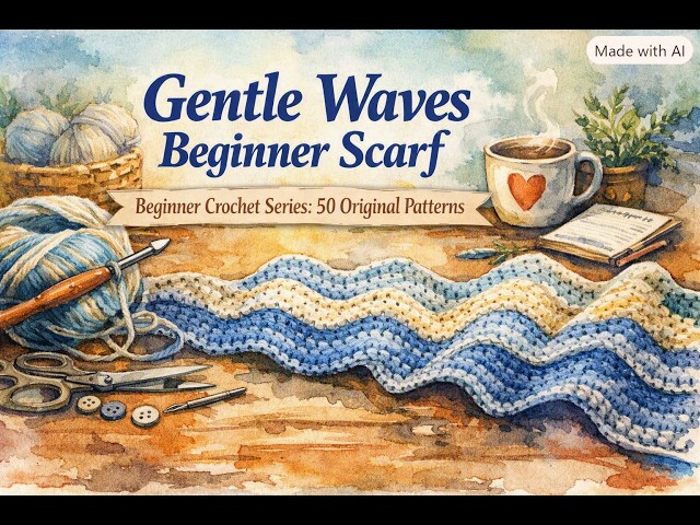 Gentle Waves Beginner Scarf — Beginner Crochet Series: 50 Original Patterns#CrochetTutorial #Beginn