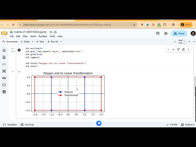 Python Code to see the Visual Effect of a matrix on a shape