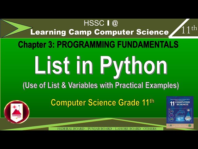 List in Python Class 11 | Difference b/w List and Variable | FBISE New Edition Book | Learning camp