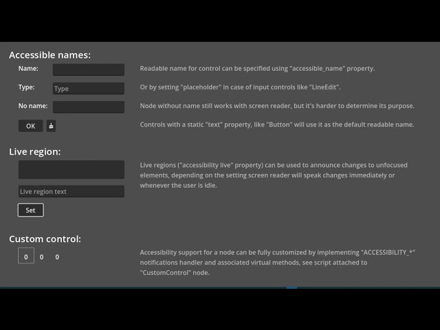 Godot GUI demo with basic Screen Narration