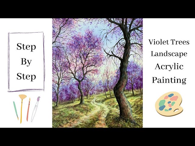 Violet Trees Acrylic Landscape Painting Tutorial